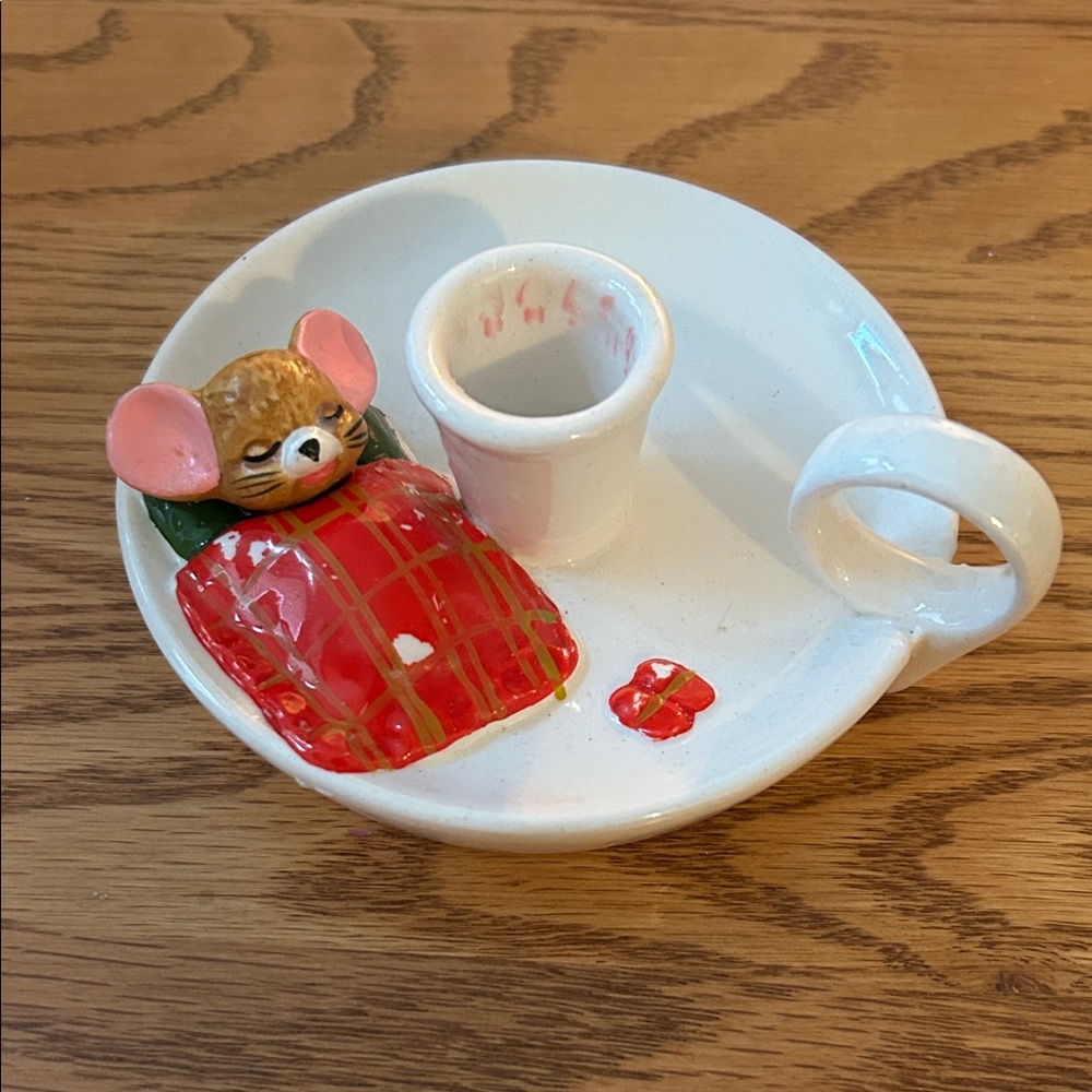 Mouse Candle Holder with Red Blanket